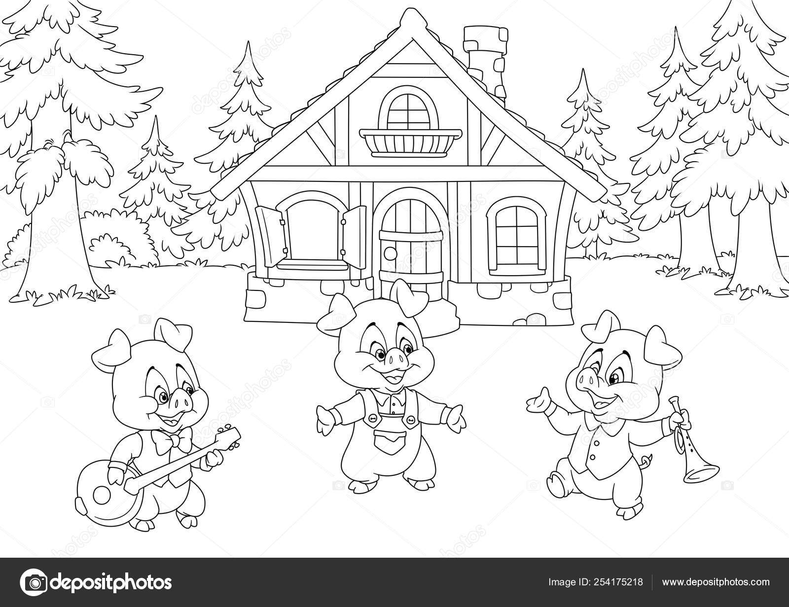 Fairy Tale Three Little Pigs Forest Nature House Background Cartoon Stock  Photo by ©Efengai 254175218