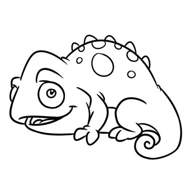 Küçük mutlu bukalemun kertenkele hayvan karakter karikatür illüstrasyon izole görüntü sayfa boyama