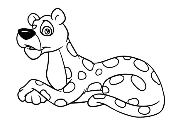 Leopard Ligger Djur Karaktär Tecknad Illustration Isolerad Bild Färgning Sida — Stockfoto