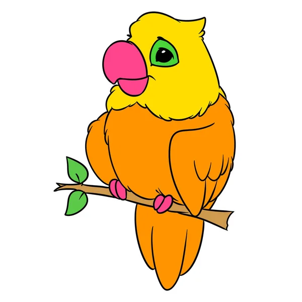 Papagei Sitzend Zweig Cartoon Illustration Isoliertes Bild — Stockfoto