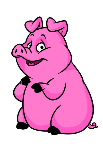 Fat Pink Pig Cartoon Illustratie Geïsoleerde Afbeelding — Stockfoto