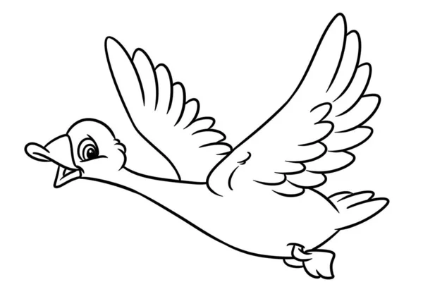 Geese Funny Birds Fly Cartoon Illustration Coloring Page — Stock Photo, Image