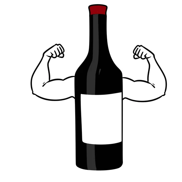Sterke Wijnfles Arm Spieren Karakter Cartoon Illustratie Geïsoleerde Afbeelding — Stockfoto