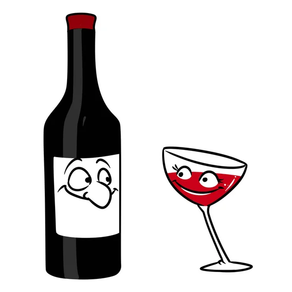 Botella Vino Coquetear Personaje Vidrio Ilustración Dibujos Animados Imagen Aislada —  Fotos de Stock