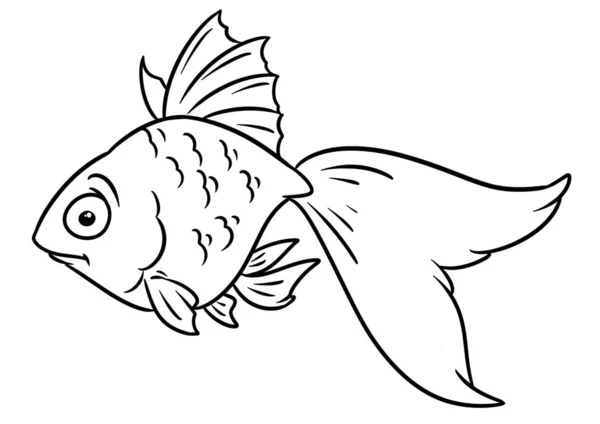 Goldfish Charakter Kreslený Obrázek Stránce Barvy Izolovaného Obrazu — Stock fotografie