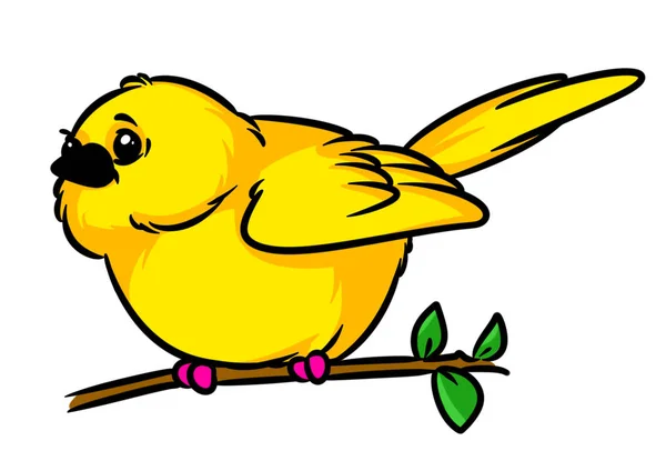 Canary Little Yellow Bird Animal Character Sitting Branch Cartoon Illustration — Stock Photo, Image