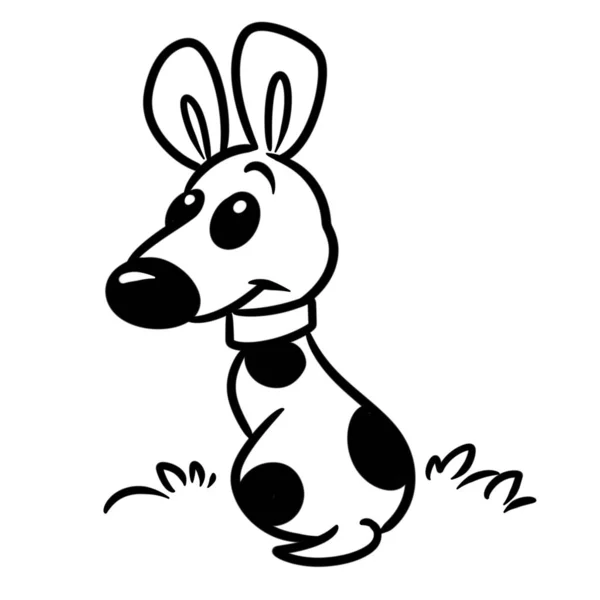 Pequeño Perro Dálmatas Parodia Animal Personaje Sentado Césped Dibujos Animados —  Fotos de Stock