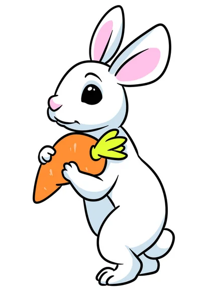 White Rabbit Funny Cute Carrot Animal Character Illustration Isolated Image — Stock Photo, Image