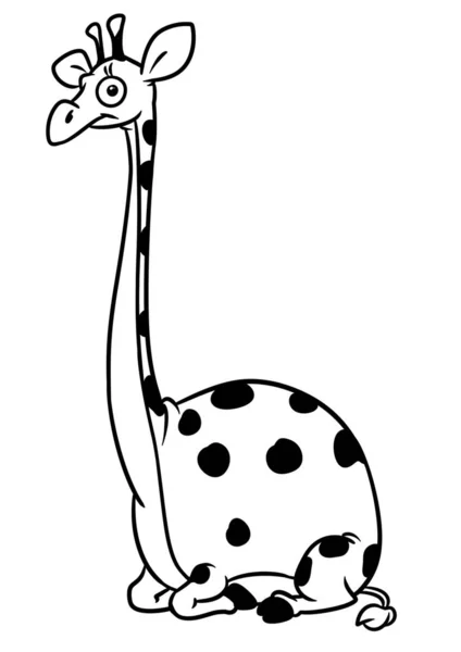 脂肪长颈鹿坐动物角色动画片例证查出的图像着色页 — 图库照片