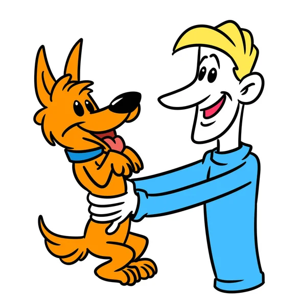 Man Vreugde Hond Vriend Karakter Cartoon Illustratie Geïsoleerde Afbeelding — Stockfoto