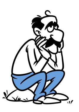 Adam depresyon düşünme görüntü illüstrasyon izole karakter karikatür oturan