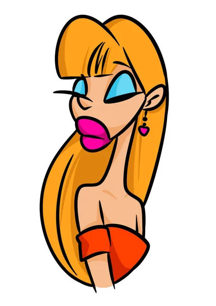 Mooie Glamour Fashion Model Roodharige Meisje Portret Cartoon Illustratie Geïsoleerd — Stockfoto