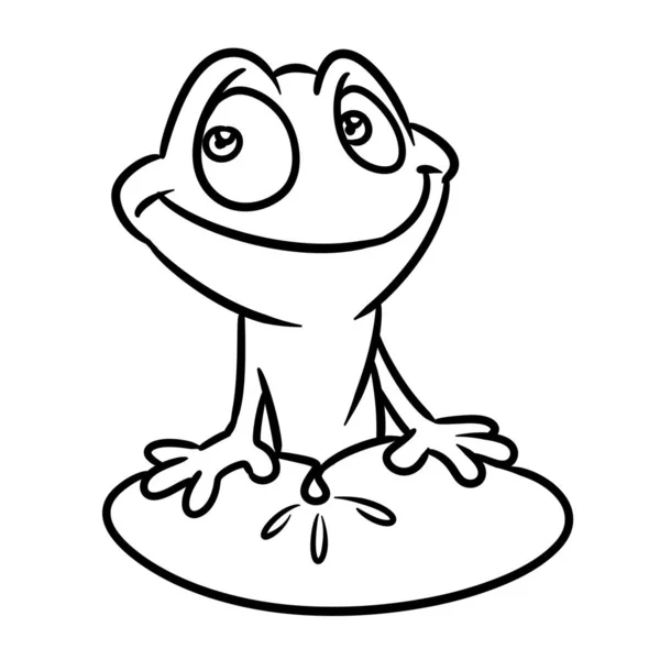 Obarvení Stránka Žába Úsměv Voda Lilie List Zvířecí Postava Kreslená — Stock fotografie