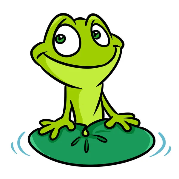 Zelený Žabák Úsměv Voda Lily Listová Zvířecí Postava Kreslená Ilustrace — Stock fotografie