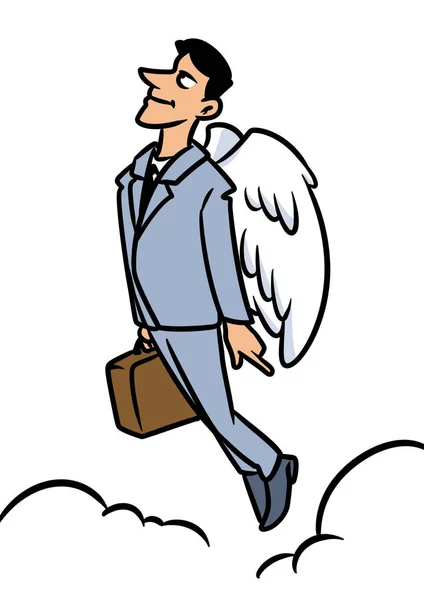 Businessman brunette smile angel flies heaven cartoon illustration