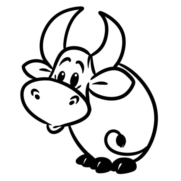 Bull Mini Grandes Cornes Animal Personnage Dessin Animé Illustration Isolé — Photo