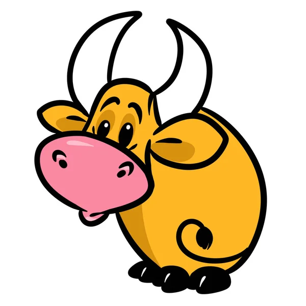 Bull Mini Stora Horn Djur Karaktär Tecknad Illustration Isolerad Bild — Stockfoto