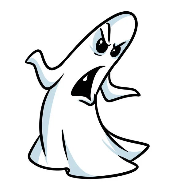 怖い白い幽霊の感情キャラクター漫画のイラスト孤立した画像 — ストック写真