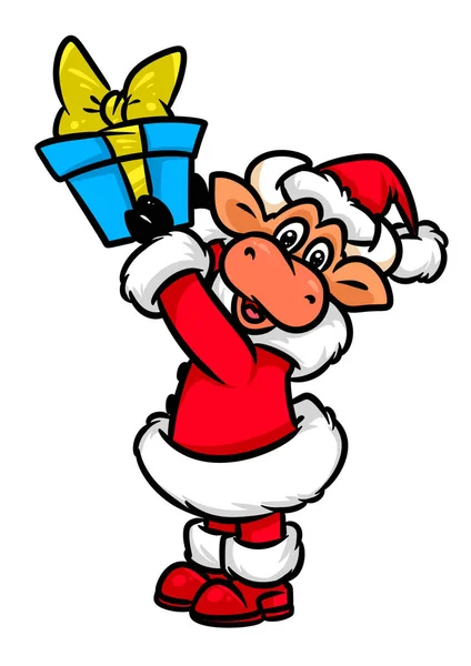 Bull Άγιος Βασίλης Χριστουγεννιάτικα Δώρα Άνιμαλ Χαρακτήρας Καρτούν Εικόνα Απομονωμένη — Φωτογραφία Αρχείου