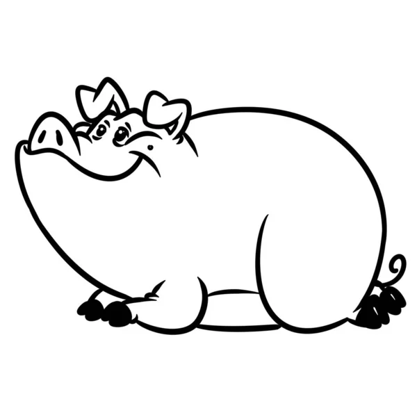 大胖猪躺在休息动物字符卡通插图孤立图像着色页 — 图库照片