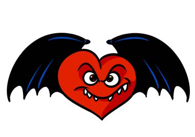 Aşk kötü Kırmızı kalp siyah kanatlar karakter karikatür illüstrasyon izole görüntü