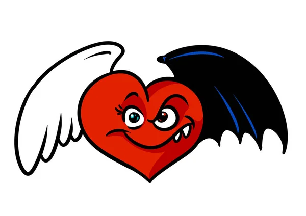 Liebe Betrug Rot Herz Schwarz Engel Flügel Charakter Cartoon Illustration — Stockfoto