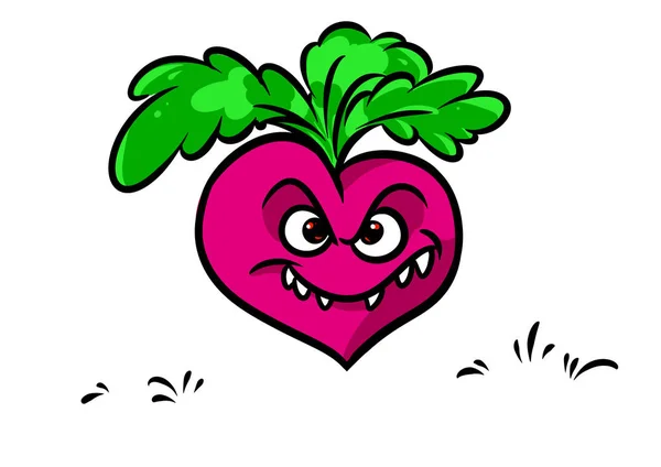 赤い有害な大根ネガティブな感情邪悪な皮肉の笑顔野菜動物キャラクターキャラクター漫画イラスト孤立画像 — ストック写真