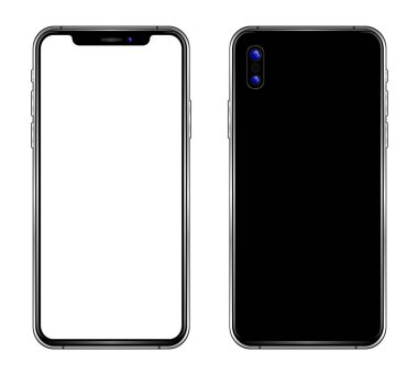 Gerçekçi siyah cep telefonu ile boş ekran iphone tarzı benzer beyaz arka plan üzerinde izole. Vektör Eps 10