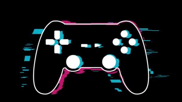 Gamepad astratto su sfondo nero con effetti glitch. Futuristico sfondo di gioco con animazione. — Video Stock