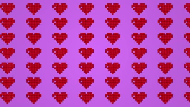 Animerade Pixel hjärtat på rosa bakgrund. Minimal rörelse konst. Motion mode konst. Hjärtmönster. — Stockvideo