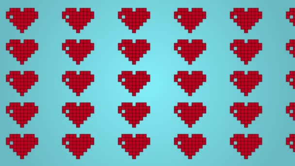Animowane serca pikseli na niebieskim tle. Minimalny ruch sztuki. Sztuka moda ruch. Wzór serca. — Wideo stockowe