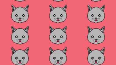 Piksel kedi gözleri ile hareket eder ve dil kırmızı bir arka plan üzerinde gösterir. Herhangi bir proje kullanıma hazır.