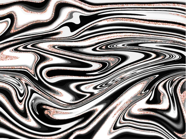 Vector marble rose gold background with black and white stripes.
