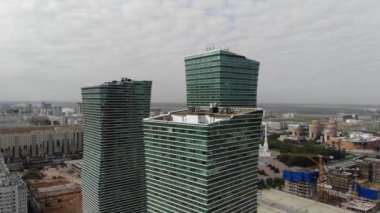 Yüksek binalar, gökdelenler hava görünümünü. Astana, Kazakistan. Expo 2017.