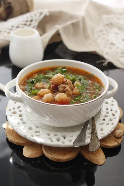Kichererbsensuppe Marokkanische Suppe Harira Mit Fleisch Kichererbsen — Stockfoto