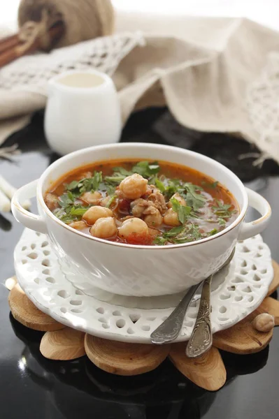 Гороховый Суп Марокканский Суп Харира Мясным Горохом — стоковое фото