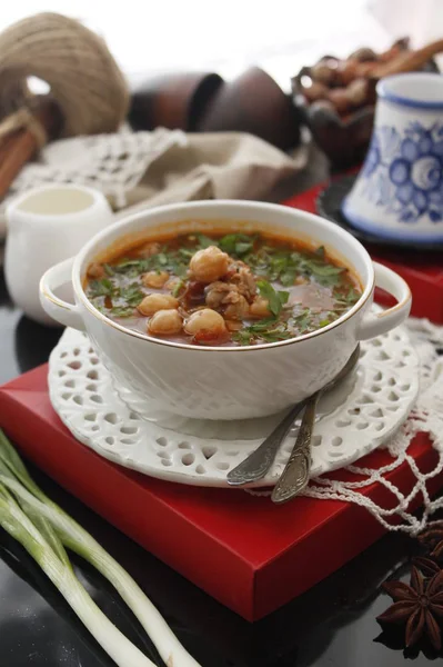 Kichererbsensuppe Marokkanische Suppe Harira Mit Fleisch Kichererbsen — Stockfoto