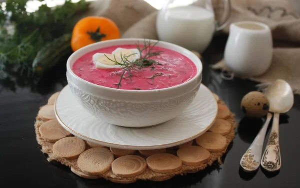 Beetroot Cream Soup Rustic Background — Stock Photo, Image