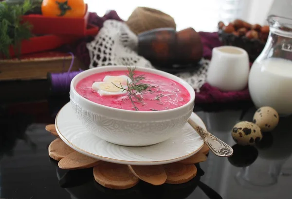 Beetroot Cream Soup Rustic Background — Stock Photo, Image