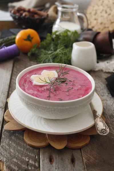 Beetroot Cream Soup Rustic Background — Stock Photo, Image