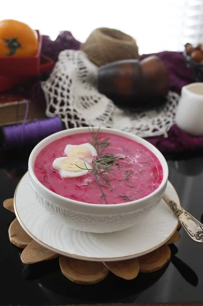 Beetroot Cream Soup Rustic Background — Stock Photo, Image