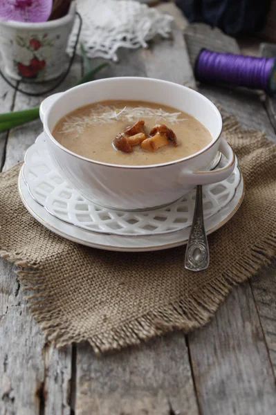 Chanterelle Cream Mushroom Soup — Stock Photo, Image