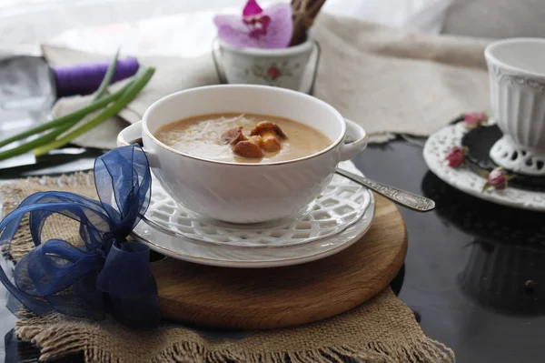 Crème Chanterelle Soupe Aux Champignons — Photo
