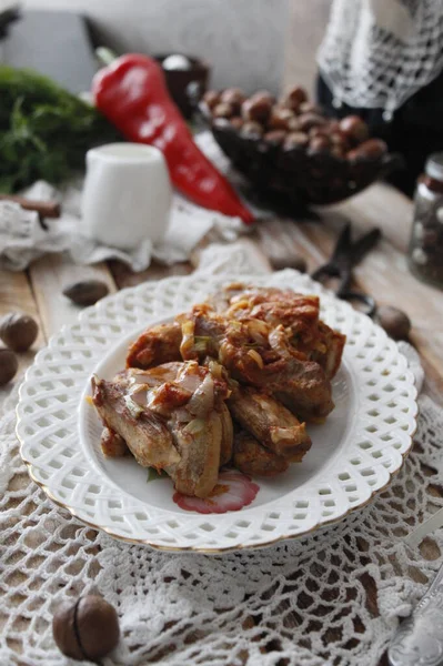 Costillas Guisadas Tomate Con Cebolla — Foto de Stock