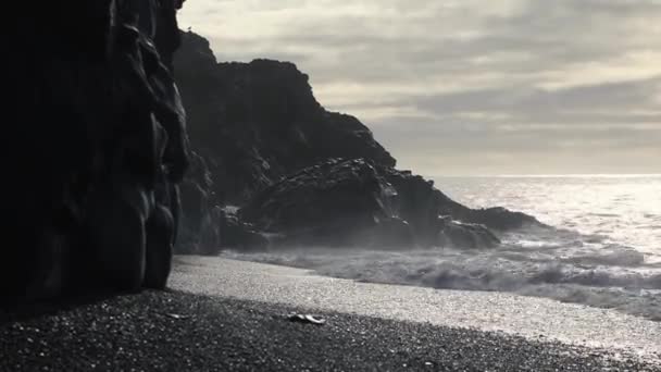 Wellen Krachen Auf Felsen Und Fliegen Herum — Stockvideo