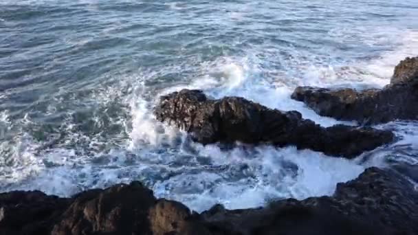 Tidal Bore Waves Beat Rocks — Stock Video
