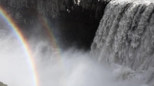 Famosa Cachoeira Dettifoss Cachoeira Bonita Com Arco Íris Brilhante Marco — Vídeo de Stock