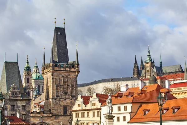 Häuser Mit Traditionellen Roten Dächern Prag Tschechische Republik Blick Von — Stockfoto
