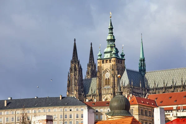 Häuser Mit Traditionellen Roten Dächern Prag Tschechische Republik Blick Von — Stockfoto