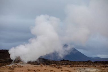 İzlanda Avrupa jeotermal alanlar. Beyaz bulut Buhar yayarlar geysers ve fumaroles